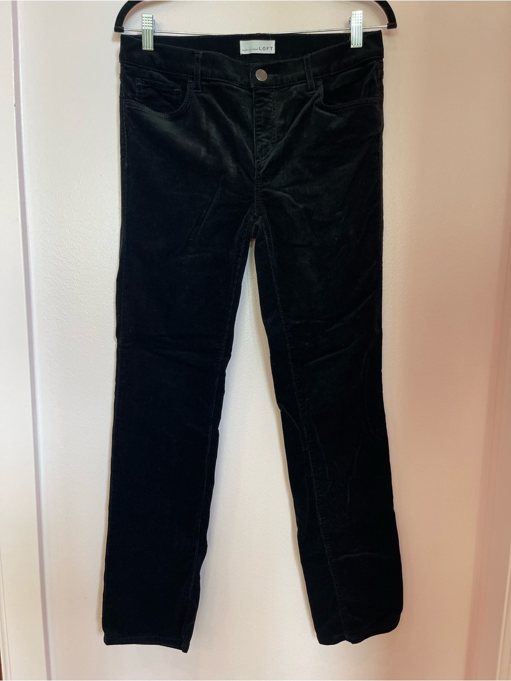 LOFT Black Straight Leg Velvet-Texture Jeans